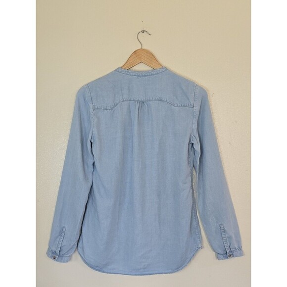 Massimo Dutti Size 4 Blue Soft Denim Button Up Blouse Collarless Chambray - Picture 7 of 12